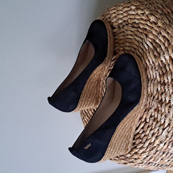 Viscata Womens Barcelona Black Suede‎ Leather 3.75" Wedge Espadrilles EU40/US9 - Picture 1 of 9